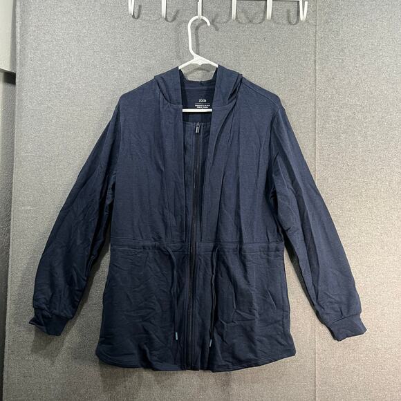 zuda Z-Knit Scoop Neck Hoodie with Ruching Detail French Navy Size X-Small - Picture 1 of 10
